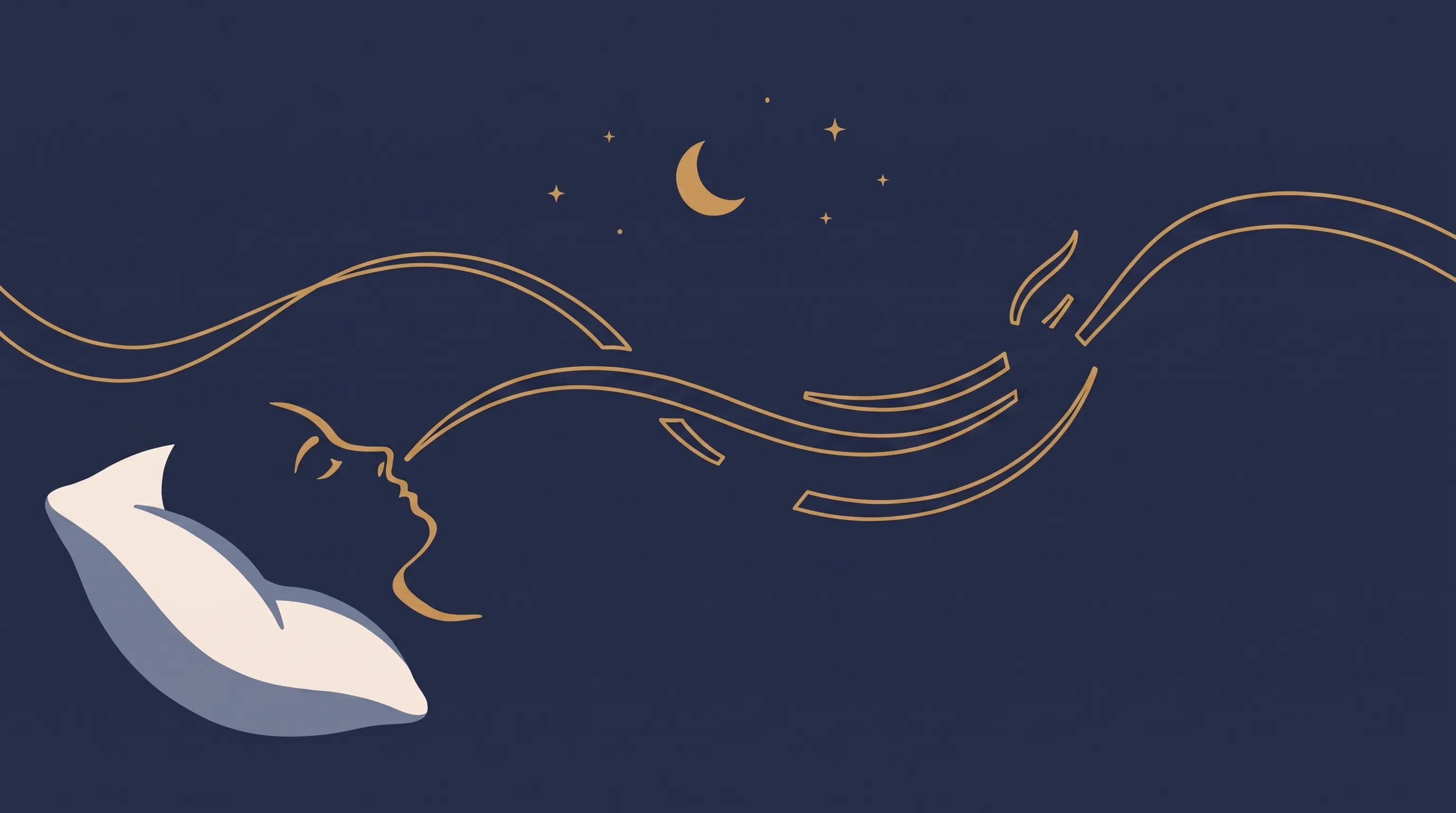 Ilustração de uma linha de sono atravessando a noite, interrompida várias vezes, com uma lua e estrelas ao fundo