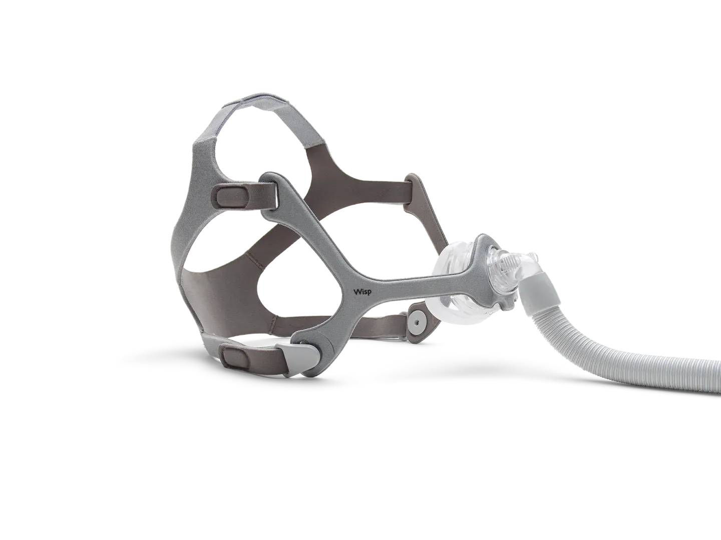 Máscara nasal Philips Wisp, triangular, sem apoio de testa, com a traqueia saindo pela frente